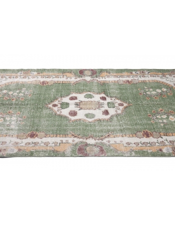 Distressed Vintage Green Oushak Rug