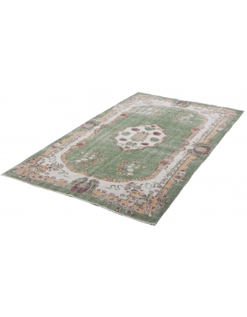 Distressed Vintage Green Oushak Rug