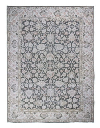 Large Vintage Beige / Dark Green Oushak Rug