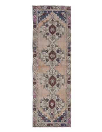 Vintage Washed Out Decorative Turkish Runner Rug