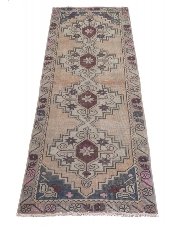 Vintage Washed Out Decorative Turkish Runner Rug