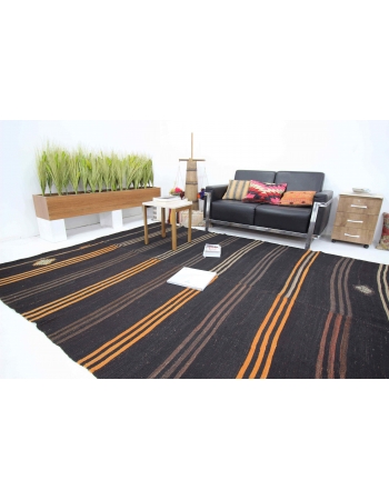 Striped Large Vintage Goat Hair Kilim Rug