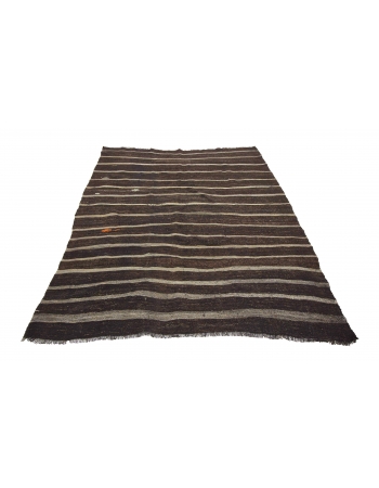 Vintage Striped Brown Kilim Rug