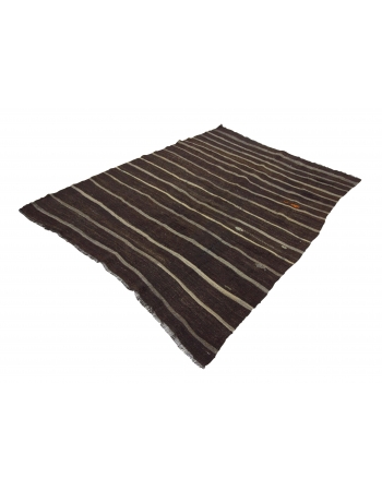 Vintage Striped Brown Kilim Rug