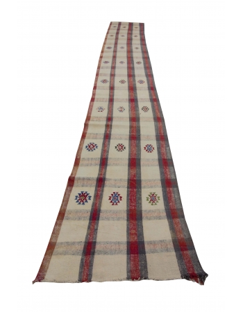 Vintage Long Cotton Kilim Runner Rug