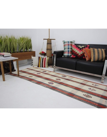 Vintage Long Cotton Kilim Runner Rug