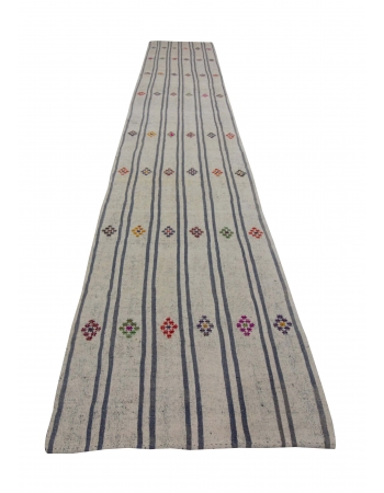 Vertical Striped Long Vintage Kilim Runner Rug