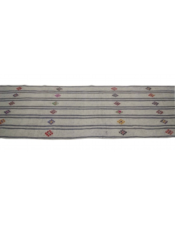 Vertical Striped Long Vintage Kilim Runner Rug