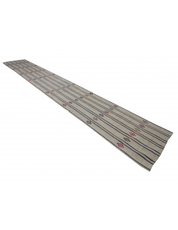 Vertical Striped Long Vintage Kilim Runner Rug