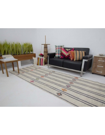 Vertical Striped Long Vintage Kilim Runner Rug