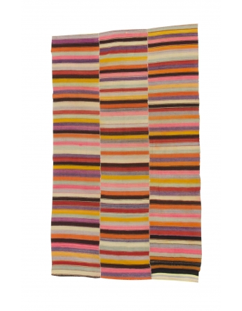 Vintage Colorful Striped Turkish Kilim Rug