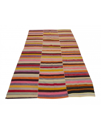 Vintage Colorful Striped Turkish Kilim Rug