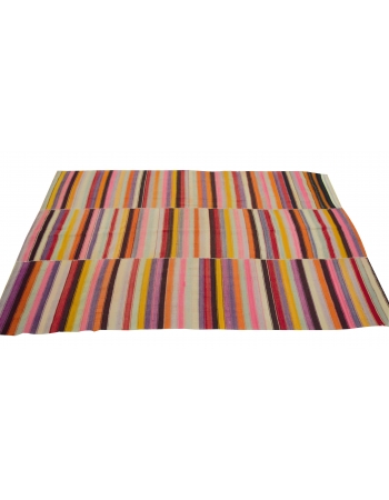 Vintage Colorful Striped Turkish Kilim Rug