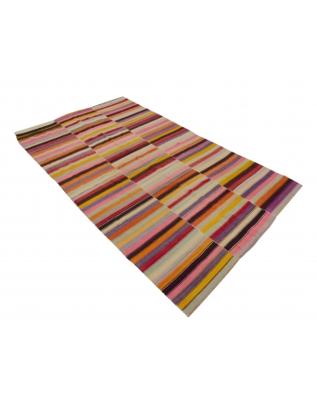 Vintage Colorful Striped Turkish Kilim Rug