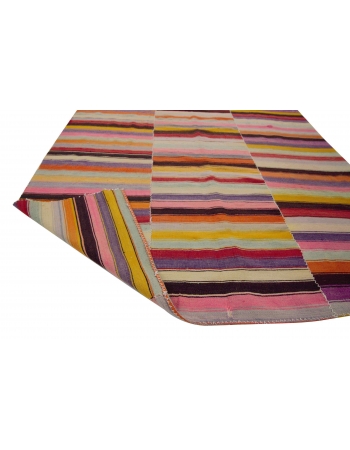 Vintage Colorful Striped Turkish Kilim Rug