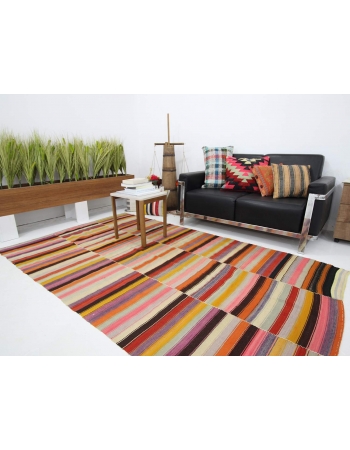 Vintage Colorful Striped Turkish Kilim Rug