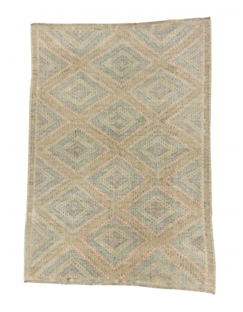 Washed Out Vintage Cotton Embroidered Kilim Rug