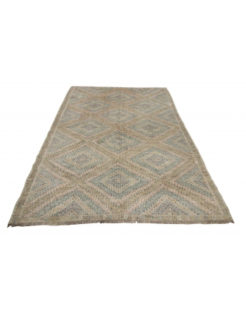 Washed Out Vintage Cotton Embroidered Kilim Rug