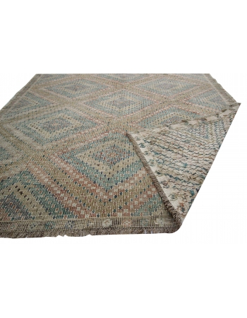 Washed Out Vintage Cotton Embroidered Kilim Rug