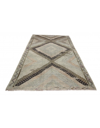 Faded Decorative Vintage Embroidered Kilim Rug