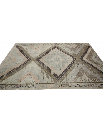 Faded Decorative Vintage Embroidered Kilim Rug