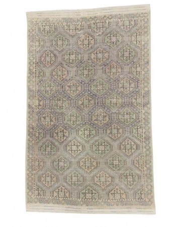 Vintage Faded Cotton Embroidered Kilim Rug
