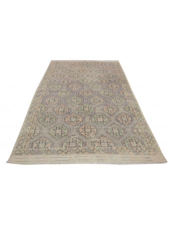 Vintage Faded Cotton Embroidered Kilim Rug