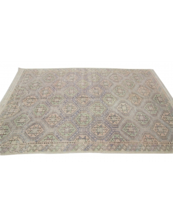 Vintage Faded Cotton Embroidered Kilim Rug