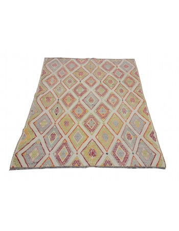 Embroidered Decorative Vintage Kilim Rug