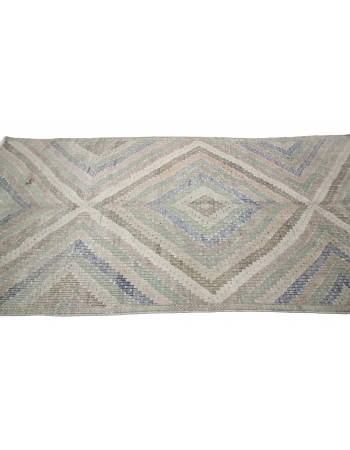 Vintage Embroidered Faded Turkish Kilim Rug