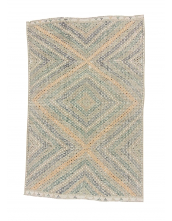 Washed Out Vintage Embroidered Kilim Rug