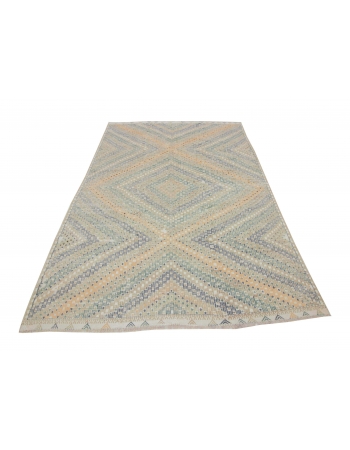 Washed Out Vintage Embroidered Kilim Rug