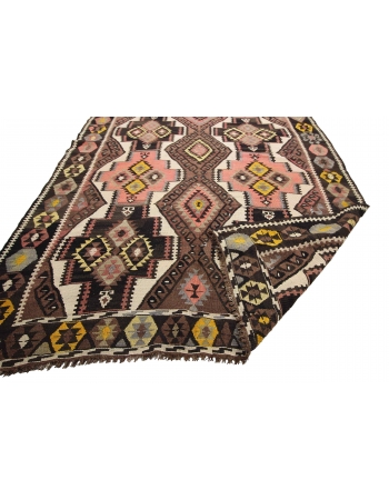 Handwoven Vintage Wool Kars Kilim Rug