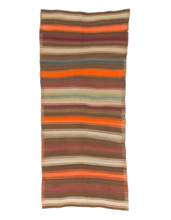 Striped Vintage Wool Turkish Kilim Rug