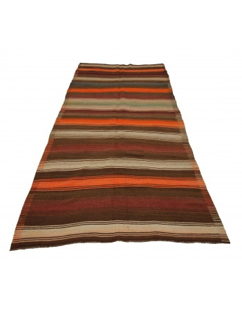 Striped Vintage Wool Turkish Kilim Rug