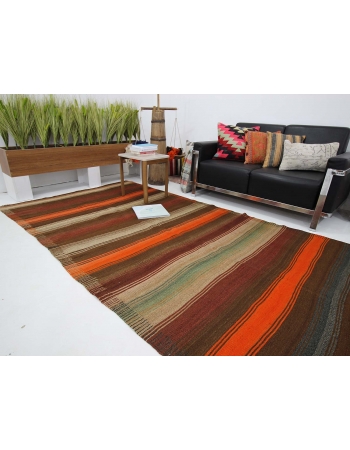 Striped Vintage Wool Turkish Kilim Rug