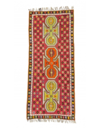 Colorful Vintage Turkish Wool Kilim Rug