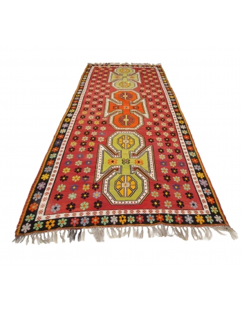 Colorful Vintage Turkish Wool Kilim Rug