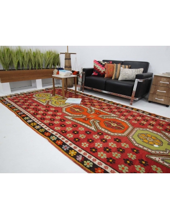 Colorful Vintage Turkish Wool Kilim Rug