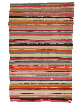 Vintage Colorful Striped Turkish Kilim Rug