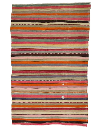 Vintage Colorful Striped Turkish Kilim Rug