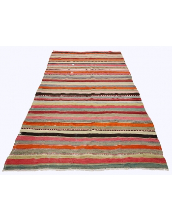 Vintage Colorful Striped Turkish Kilim Rug