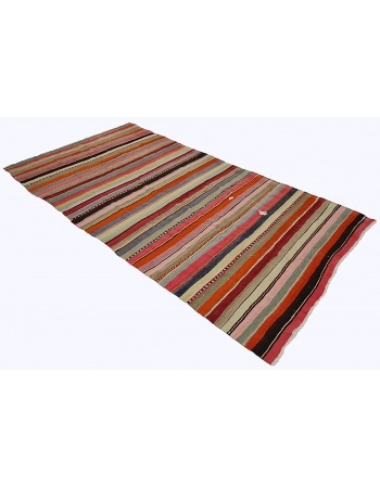 Vintage Colorful Striped Turkish Kilim Rug