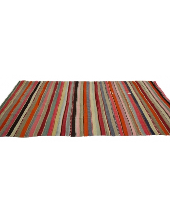 Vintage Colorful Striped Turkish Kilim Rug