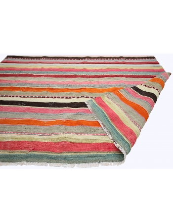 Vintage Colorful Striped Turkish Kilim Rug