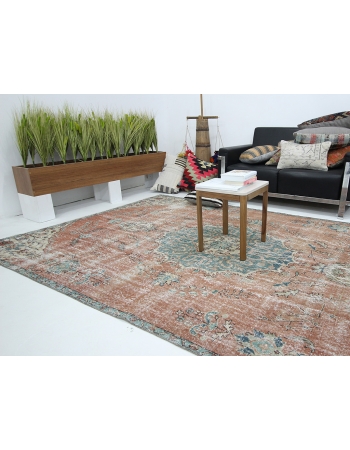 Vintage Distressed Turkish Oushak Rug