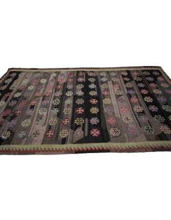 Vintage Black Decorative Turkish Kilim Rug