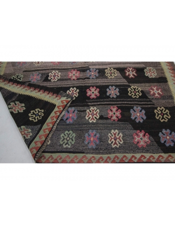 Vintage Black Decorative Turkish Kilim Rug