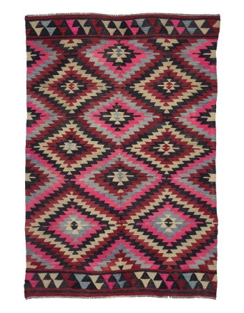 Vintage Pink & Black Turkish Kilim Rug