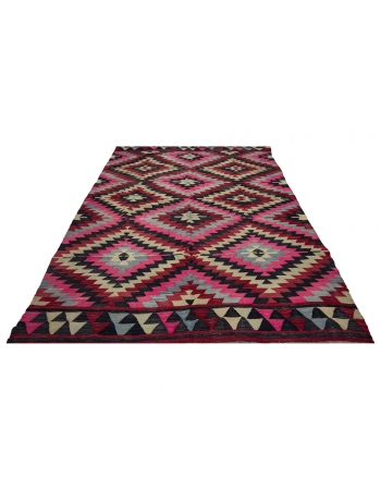 Vintage Pink & Black Turkish Kilim Rug